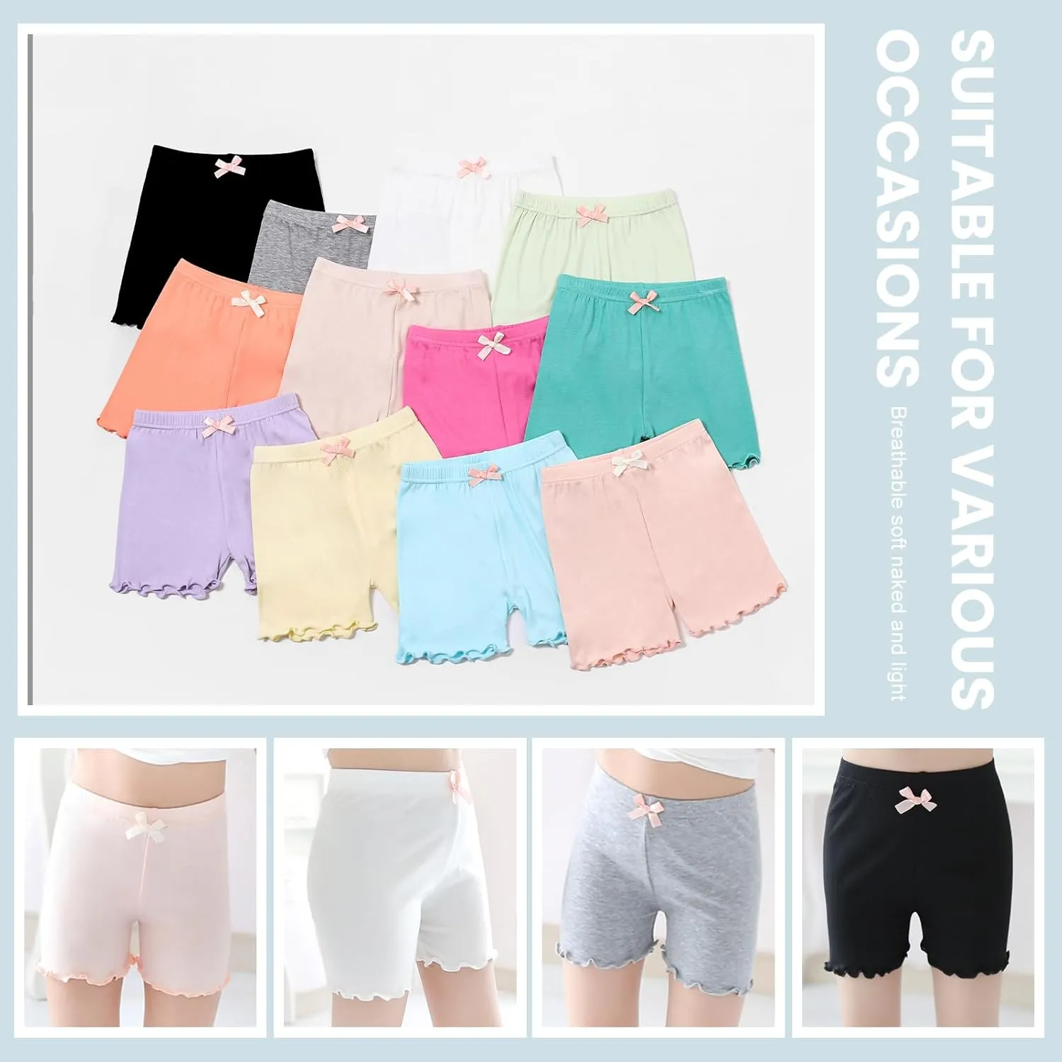 12 Pack Girls Shorts Bike Shorts for Girls Toddler Cartwheel Shorts Kids Under Dress Shorts Safety Summer Shorts