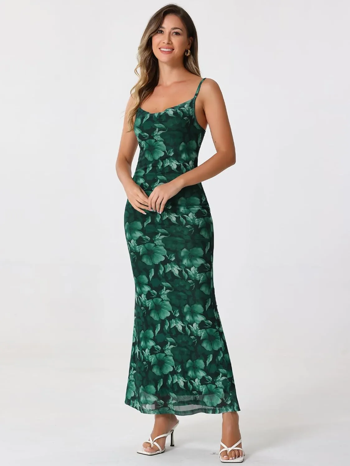 Allegra K Women's Mesh Floral Sleeveless Bodycon Cocktail Maxi Dress