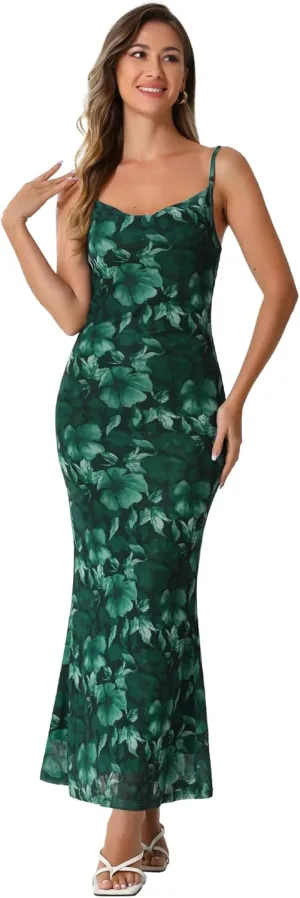 Allegra K Women's Mesh Floral Sleeveless Bodycon Cocktail Maxi Dress