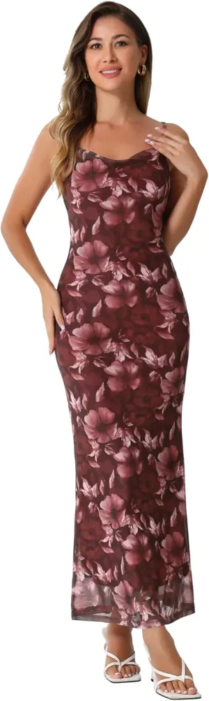 Allegra K Women's Mesh Floral Sleeveless Bodycon Cocktail Maxi Dress