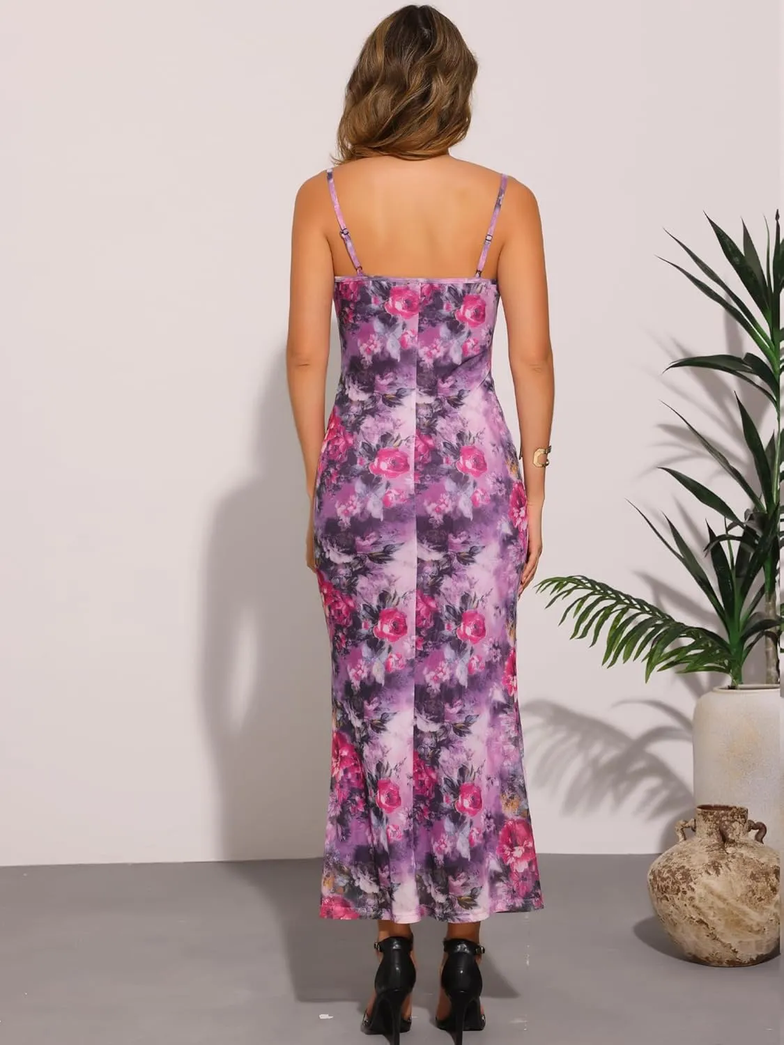 Allegra K Women's Mesh Floral Sleeveless Bodycon Cocktail Maxi Dress