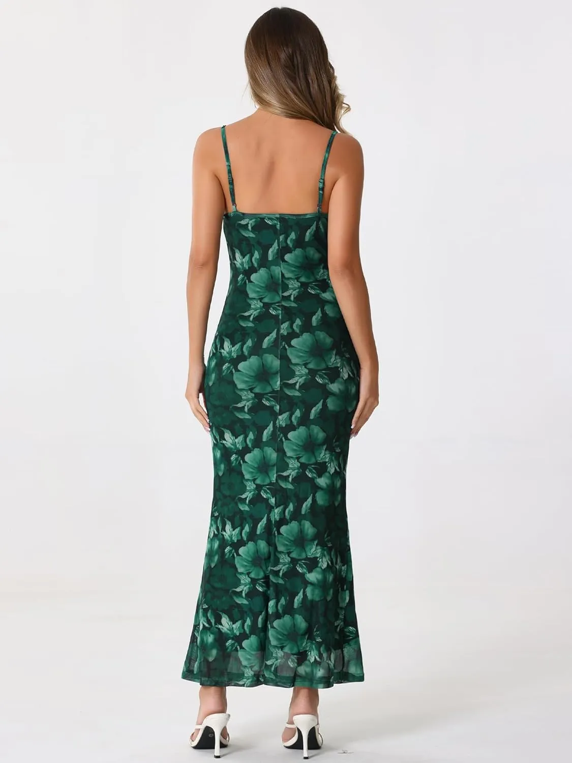 Allegra K Women's Mesh Floral Sleeveless Bodycon Cocktail Maxi Dress