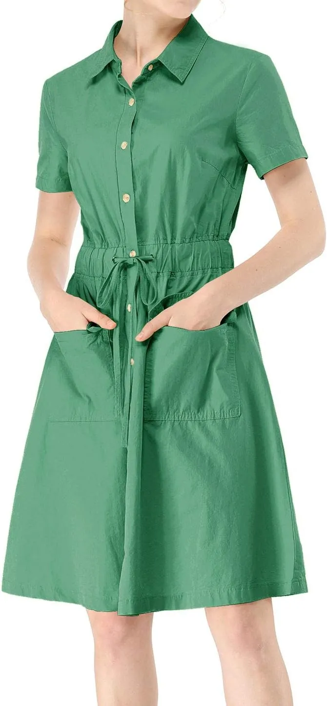 Allegra K Women's Safari Dresses Short Sleeve Cotton Button Down Collar Shirt Dress