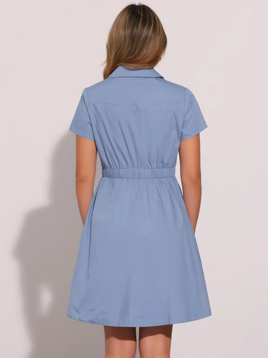 Allegra K Women's Safari Dresses Short Sleeve Cotton Button Down Collar Shirt Dress
