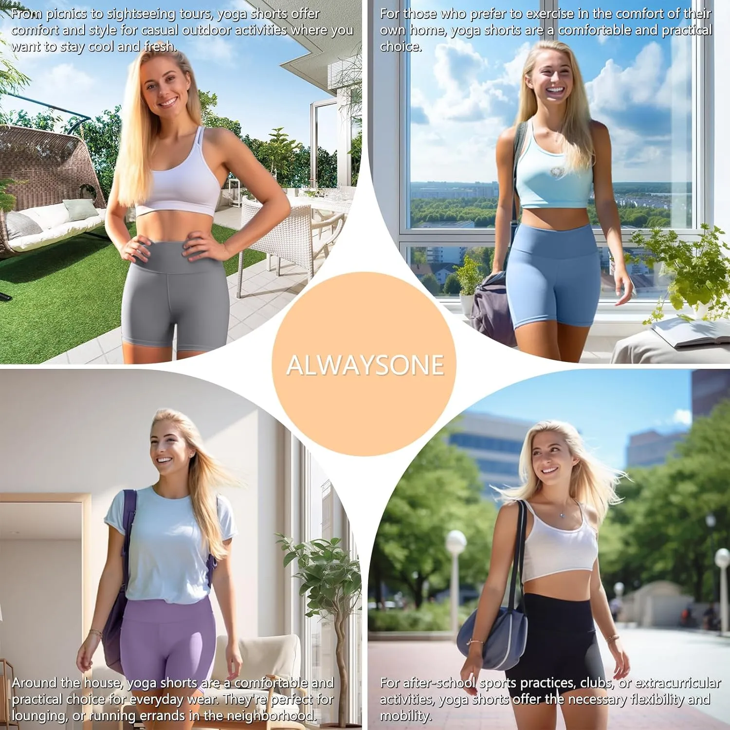 ALWAYSONE Biker Shorts Women Non See Through Yoga Shorts Tummy Control Workout Shorts Gym Shorts Running Athletic Shorts