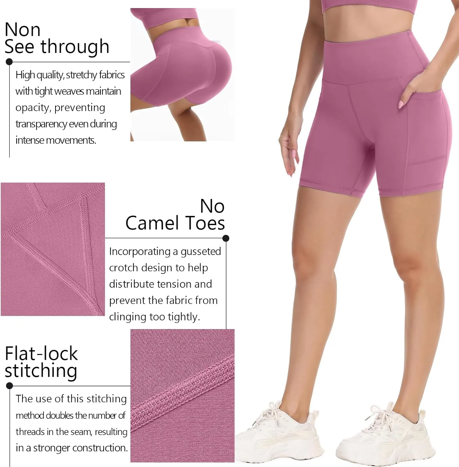 ALWAYSONE Biker Shorts Women Non See Through Yoga Shorts Tummy Control Workout Shorts Gym Shorts Running Athletic Shorts