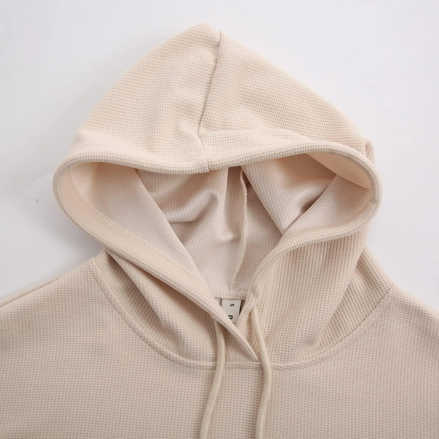 Amazhiyu Womens Cropped Hoodie Waffle Knit Drop Shoulder Drawstring Crop Top