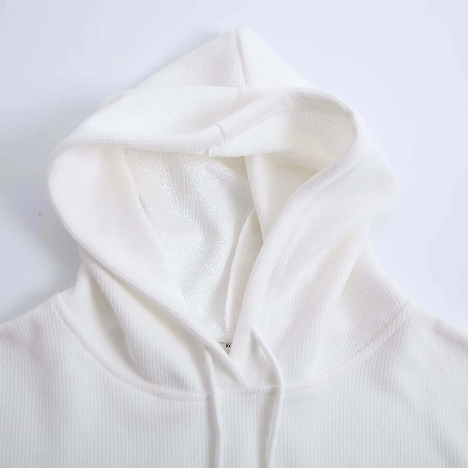 Amazhiyu Womens Cropped Hoodie Waffle Knit Drop Shoulder Drawstring Crop Top
