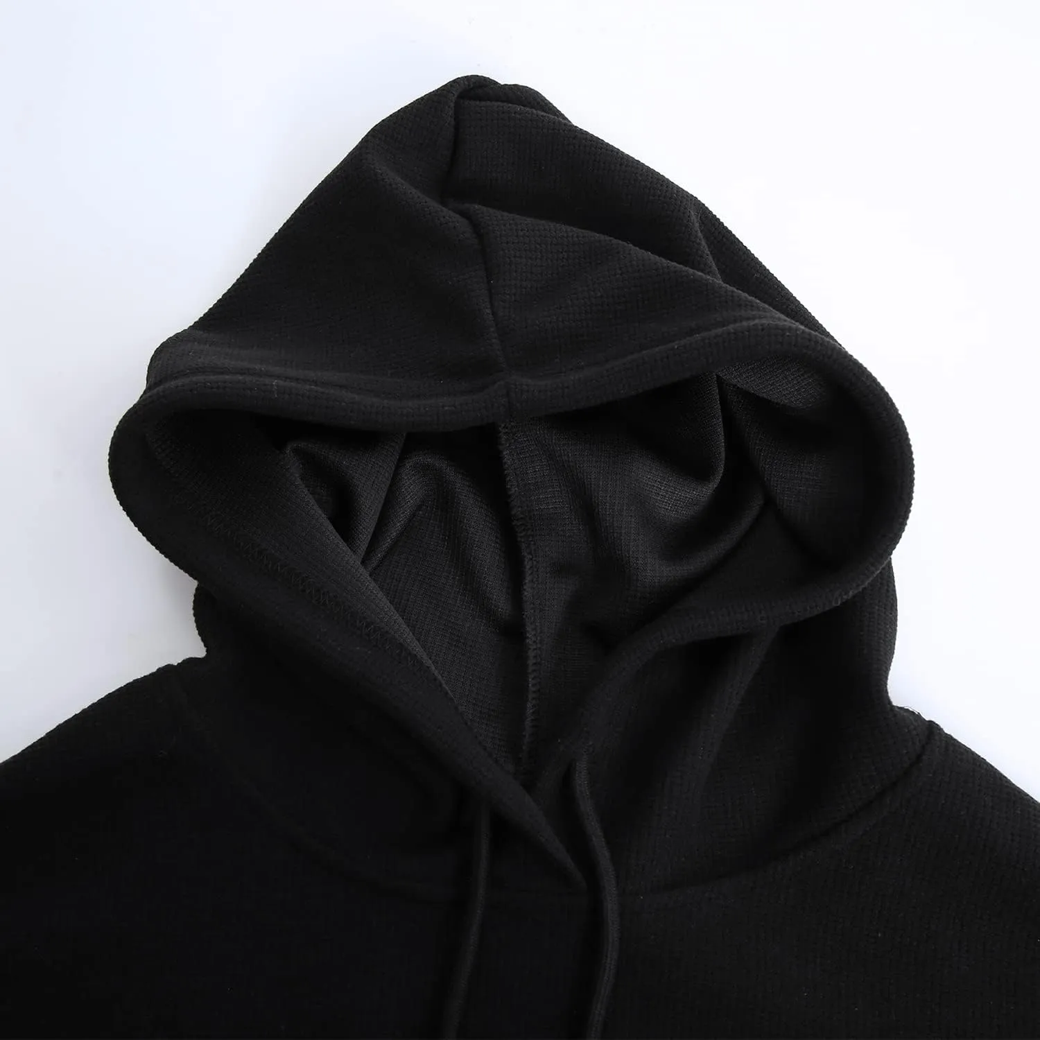 Amazhiyu Womens Cropped Hoodie Waffle Knit Drop Shoulder Drawstring Crop Top