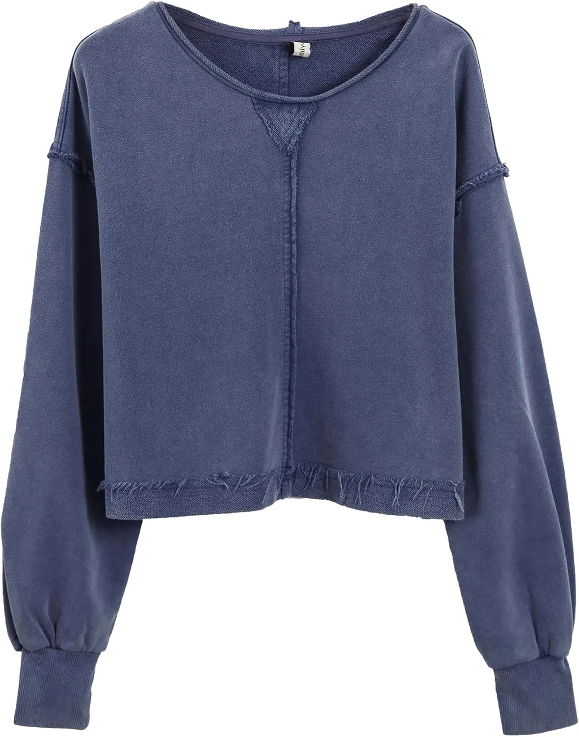 Amazhiyu Womens Pullover Washed Cropped Sweatshirt Crew Neck Fall Crop Top