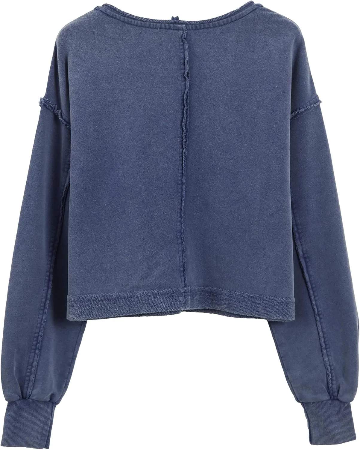 Amazhiyu Womens Pullover Washed Cropped Sweatshirt Crew Neck Fall Crop Top