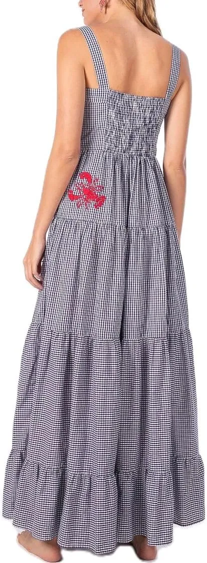Argeousgor Women 2024 Bohemian Maxi Dress Sleeveless Embroidered Flowy Smocked Long Dress Summer Beach Sundresses