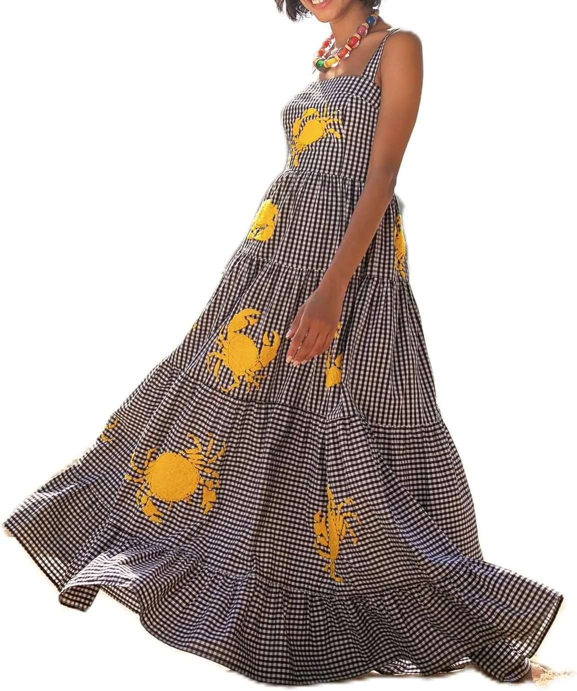 Argeousgor Women 2024 Bohemian Maxi Dress Sleeveless Embroidered Flowy Smocked Long Dress Summer Beach Sundresses