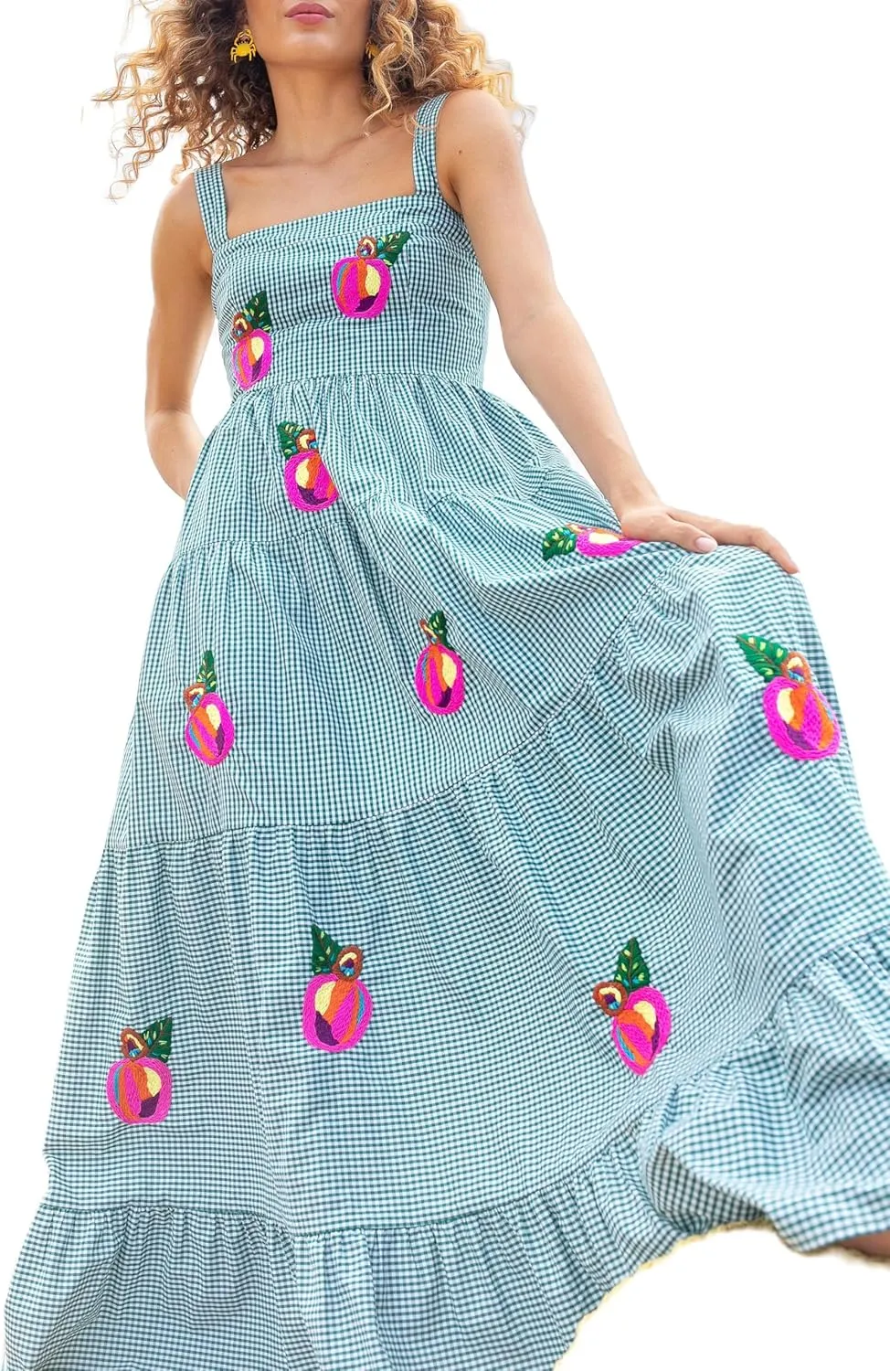 Argeousgor Women 2024 Bohemian Maxi Dress Sleeveless Embroidered Flowy Smocked Long Dress Summer Beach Sundresses