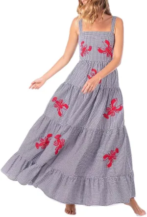 Argeousgor Women 2024 Bohemian Maxi Dress Sleeveless Embroidered Flowy Smocked Long Dress Summer Beach Sundresses