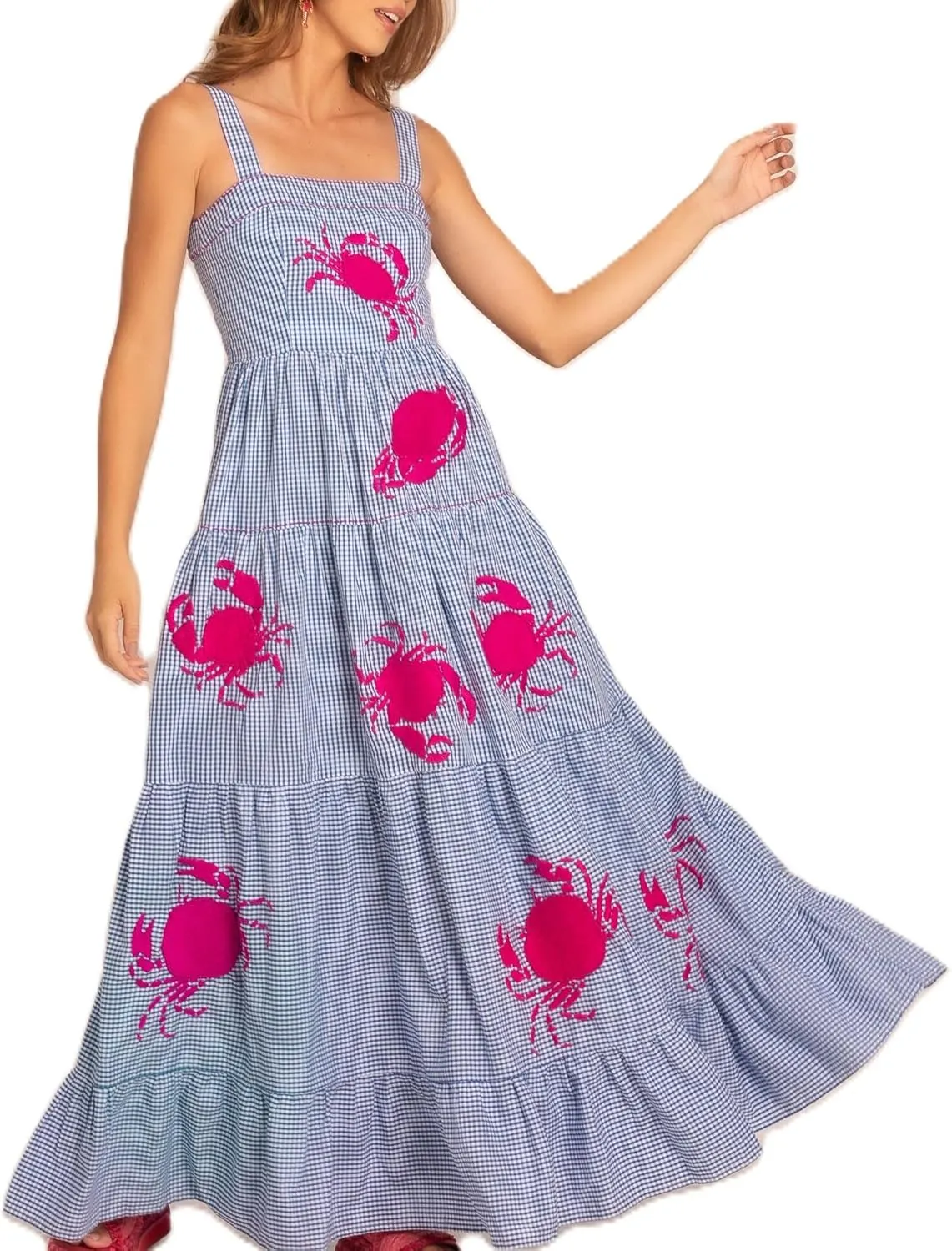Argeousgor Women 2024 Bohemian Maxi Dress Sleeveless Embroidered Flowy Smocked Long Dress Summer Beach Sundresses