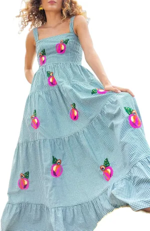 Argeousgor Women 2024 Bohemian Maxi Dress Sleeveless Embroidered Flowy Smocked Long Dress Summer Beach Sundresses