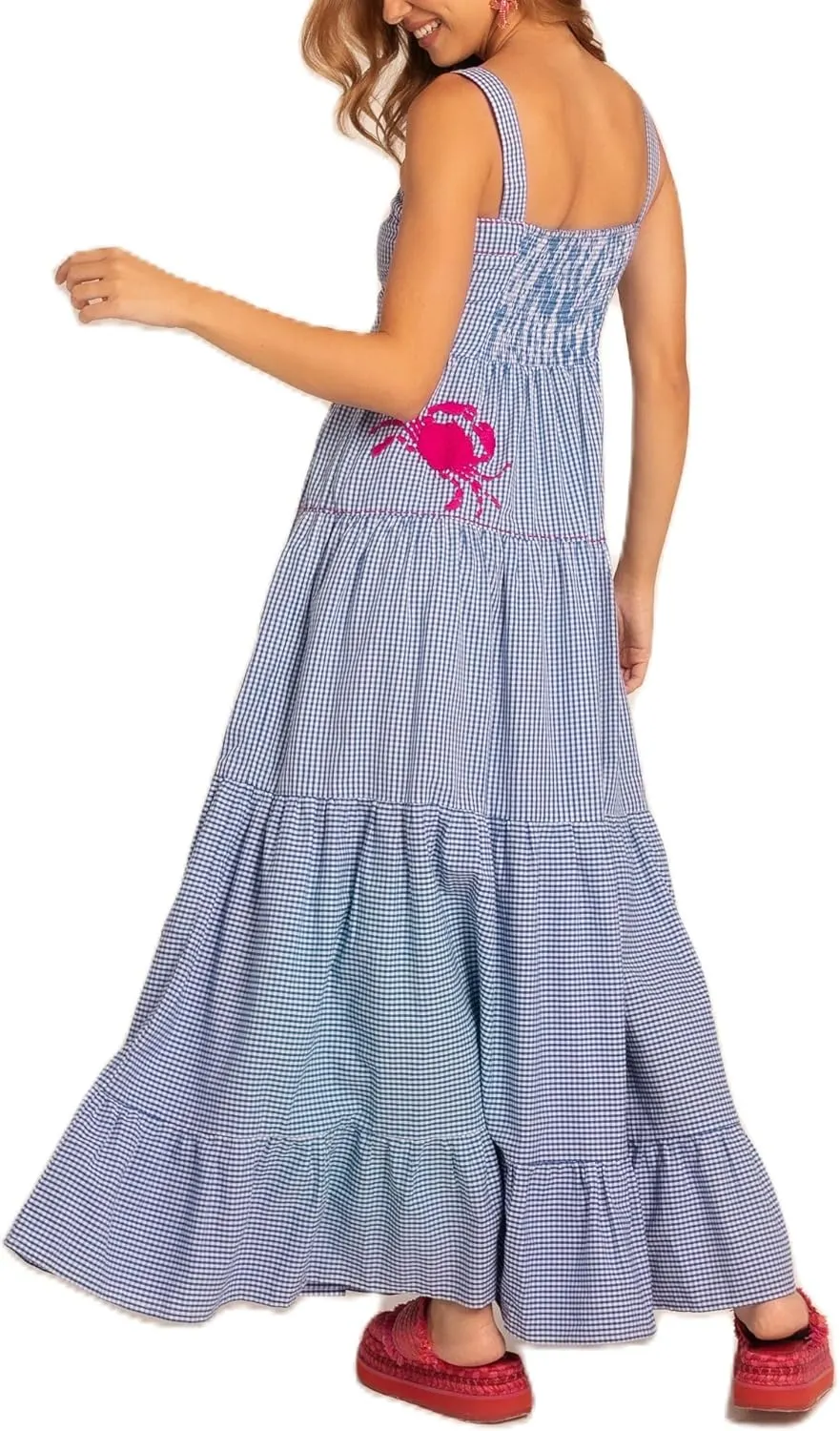 Argeousgor Women 2024 Bohemian Maxi Dress Sleeveless Embroidered Flowy Smocked Long Dress Summer Beach Sundresses