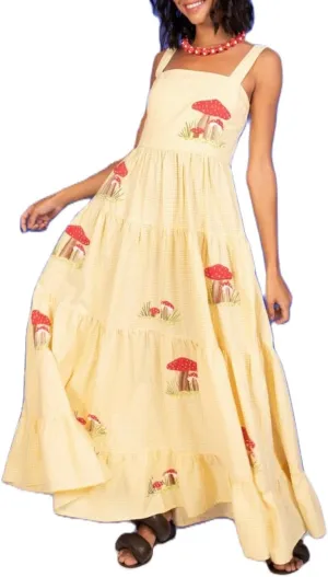 Argeousgor Women 2024 Bohemian Maxi Dress Sleeveless Embroidered Flowy Smocked Long Dress Summer Beach Sundresses
