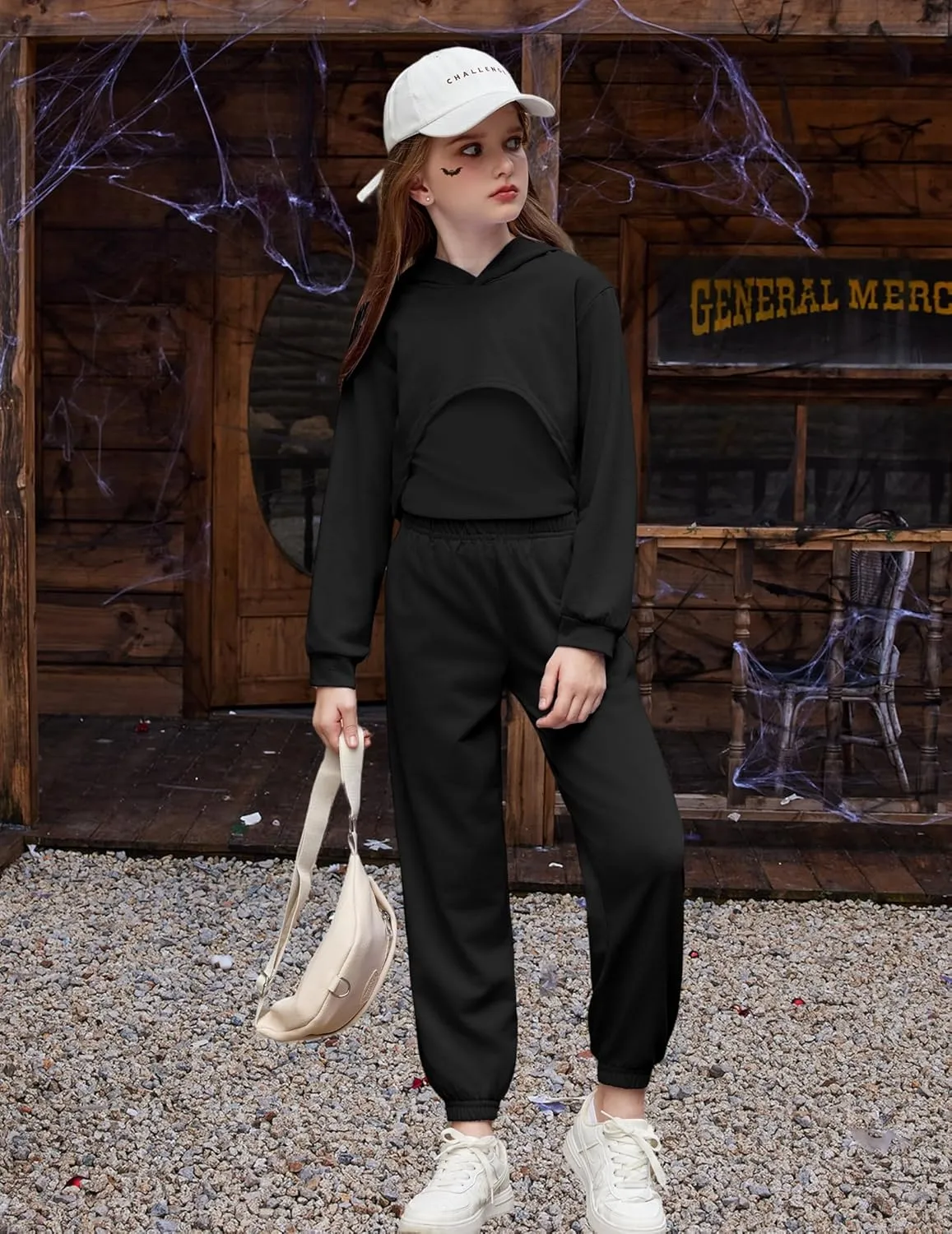 Arshiner 3 Piece Girls Jogger Set Sweatsuits Crop Sweatshirt Hoodie Adjustable Cami Top and Sweatpants