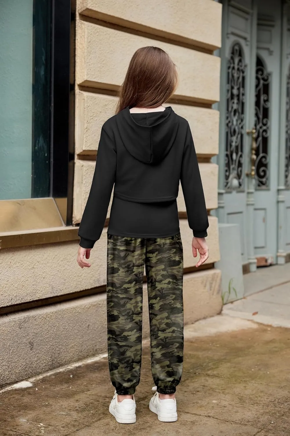 Arshiner 3 Piece Girls Jogger Set Sweatsuits Crop Sweatshirt Hoodie Adjustable Cami Top and Sweatpants
