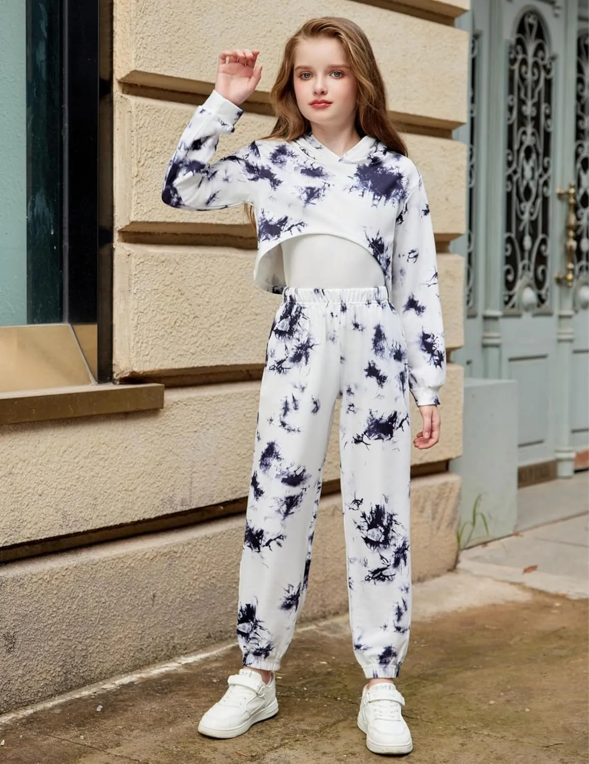 Arshiner 3 Piece Girls Jogger Set Sweatsuits Crop Sweatshirt Hoodie Adjustable Cami Top and Sweatpants