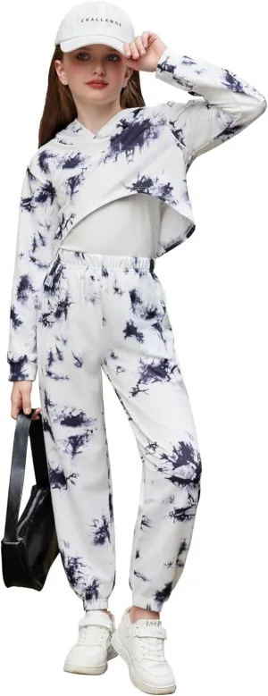 Arshiner 3 Piece Girls Jogger Set Sweatsuits Crop Sweatshirt Hoodie Adjustable Cami Top and Sweatpants
