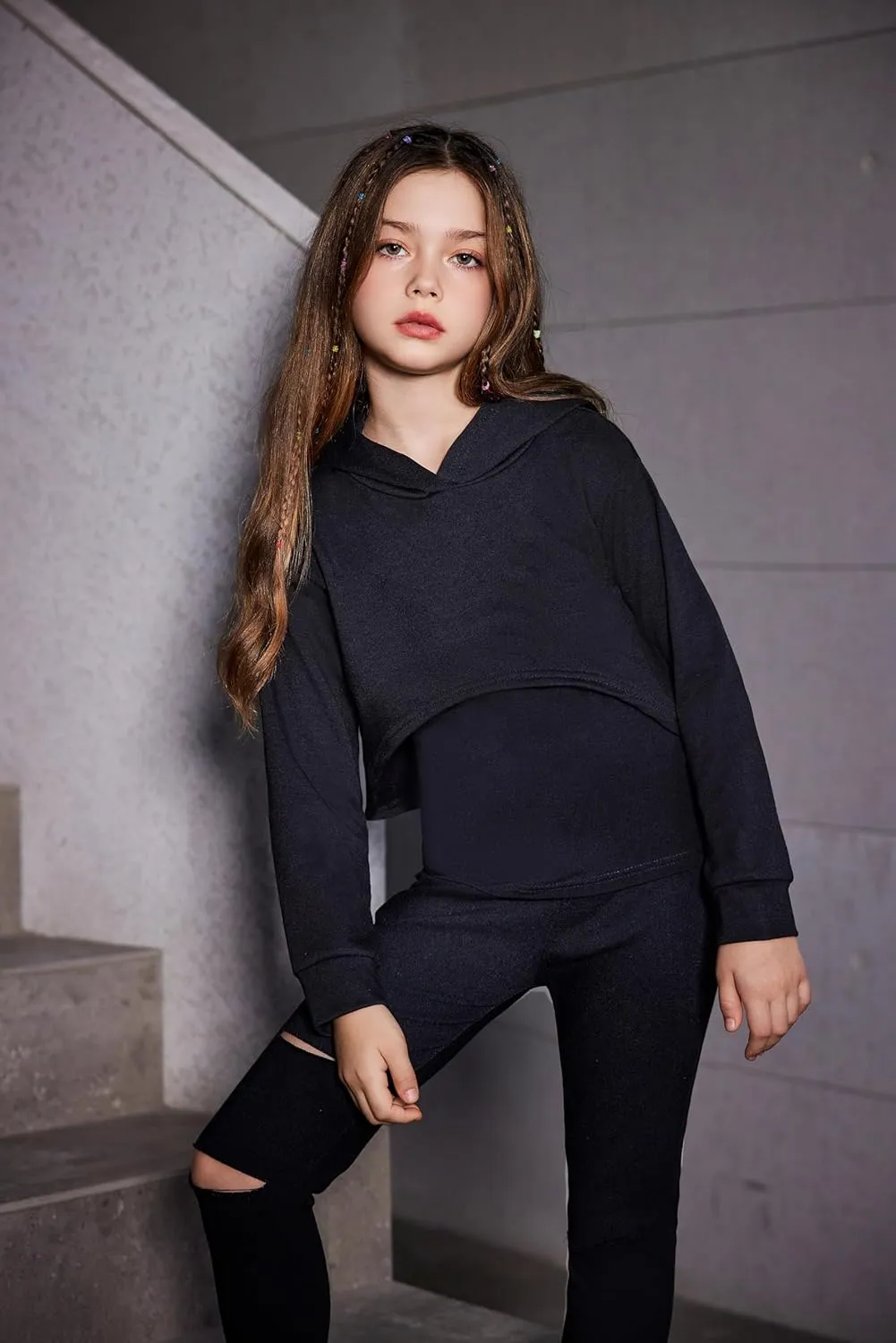 Arshiner 3 Piece Girls Jogger Set Sweatsuits Crop Sweatshirt Hoodie Adjustable Cami Top and Sweatpants