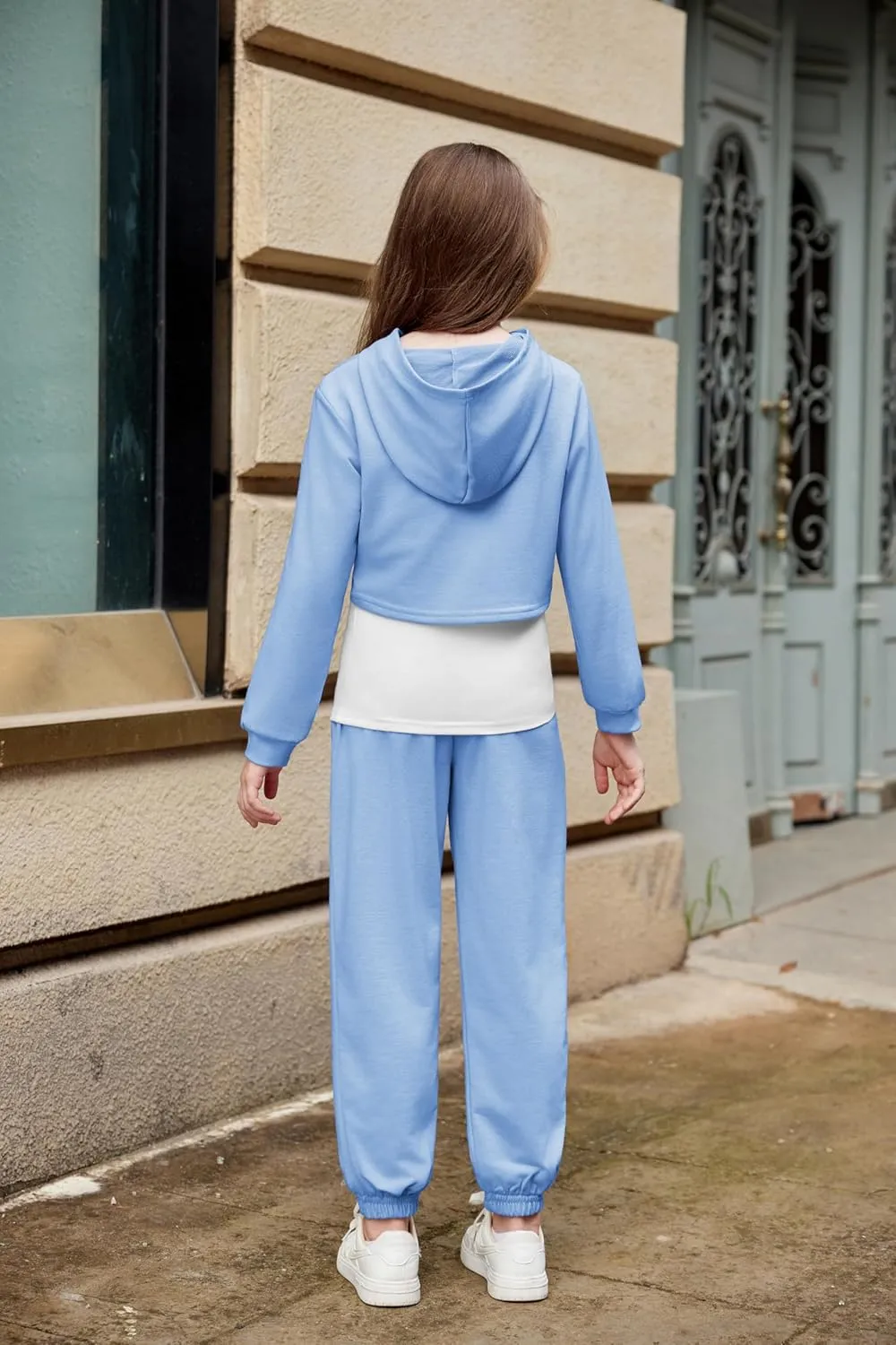 Arshiner 3 Piece Girls Jogger Set Sweatsuits Crop Sweatshirt Hoodie Adjustable Cami Top and Sweatpants