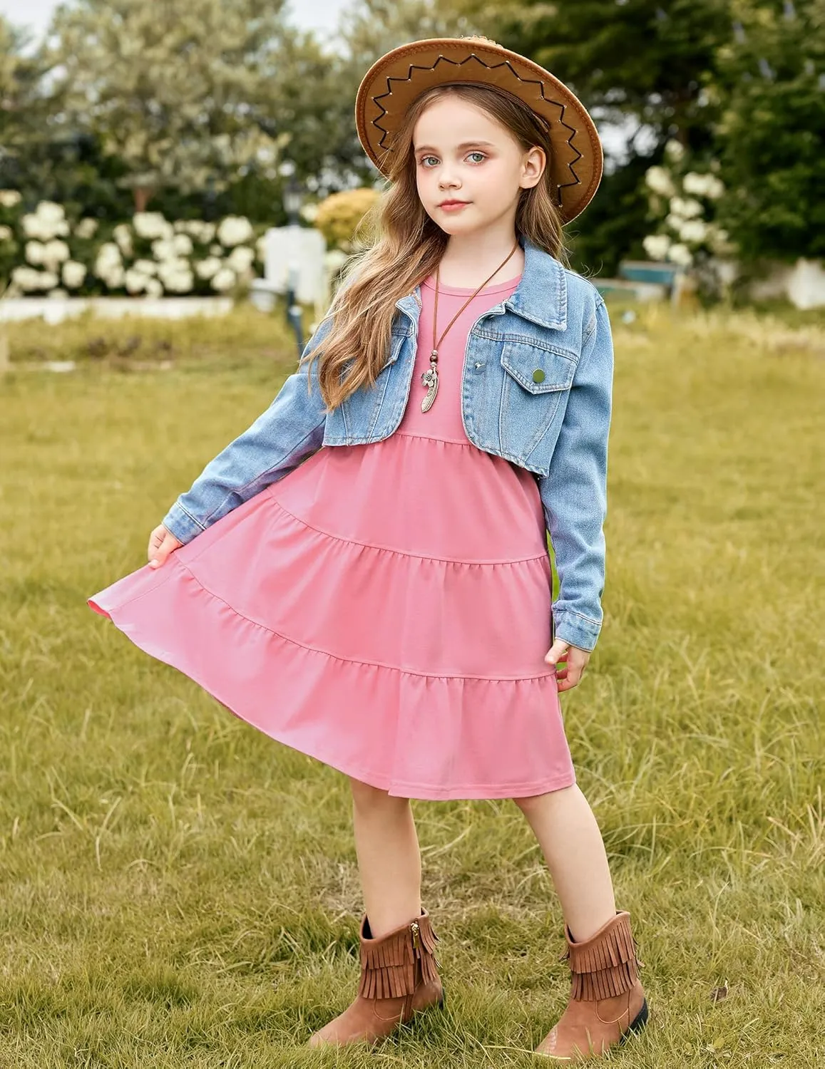 Arshiner Girl Long Sleeve Dress Tiered Ruffle Swing Tunic Shirt Dress