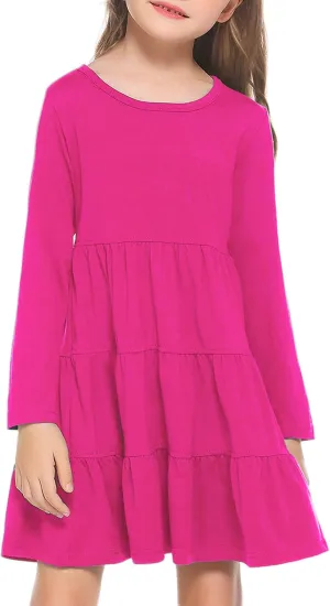 Arshiner Girl Long Sleeve Dress Tiered Ruffle Swing Tunic Shirt Dress