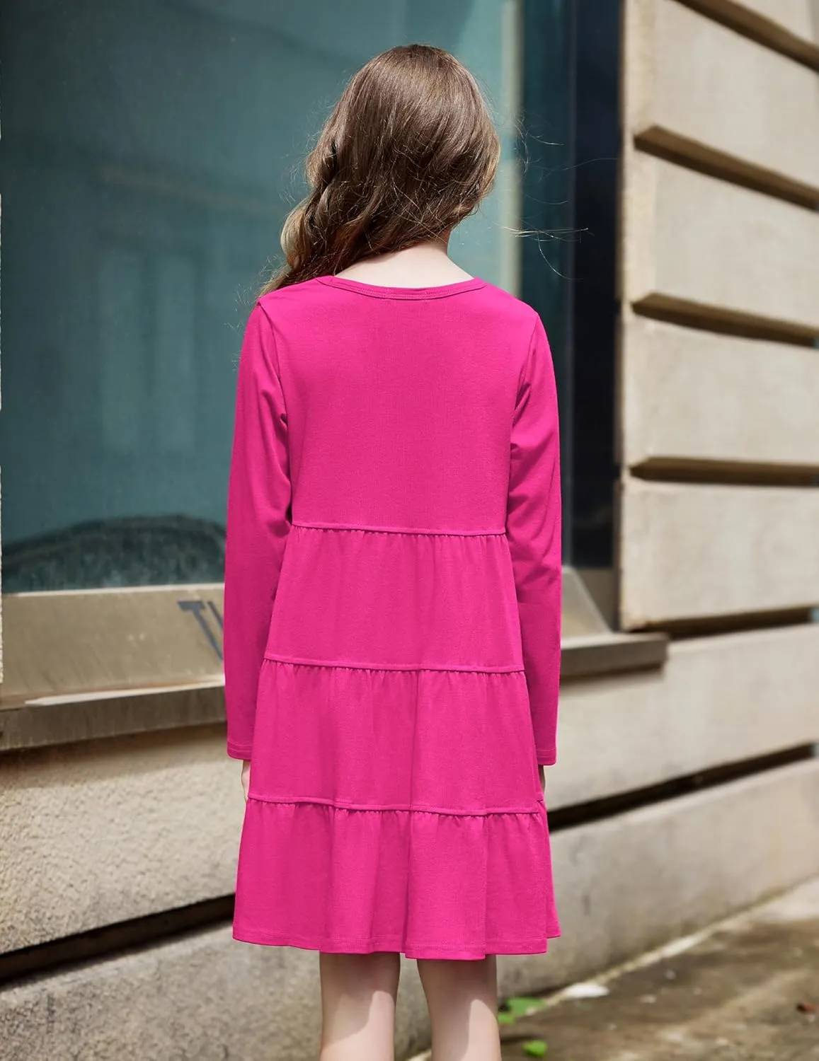 Arshiner Girl Long Sleeve Dress Tiered Ruffle Swing Tunic Shirt Dress