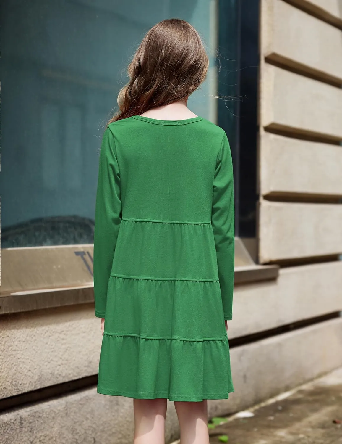Arshiner Girl Long Sleeve Dress Tiered Ruffle Swing Tunic Shirt Dress