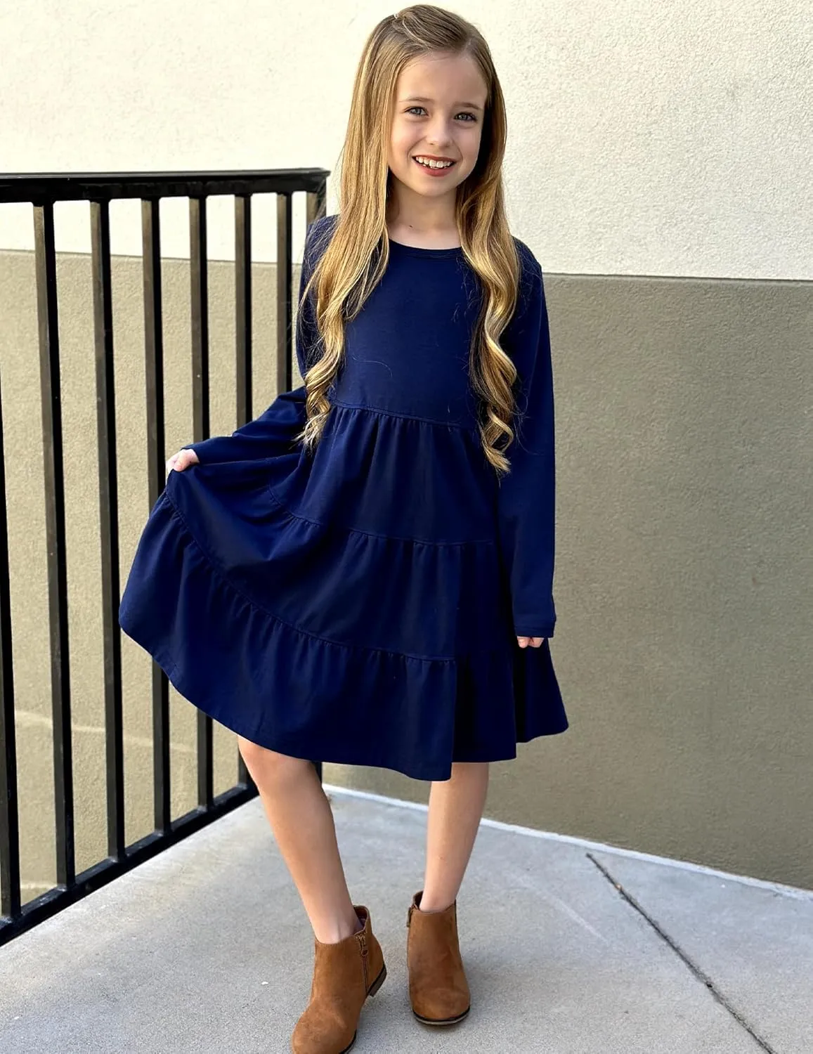 Arshiner Girl Long Sleeve Dress Tiered Ruffle Swing Tunic Shirt Dress
