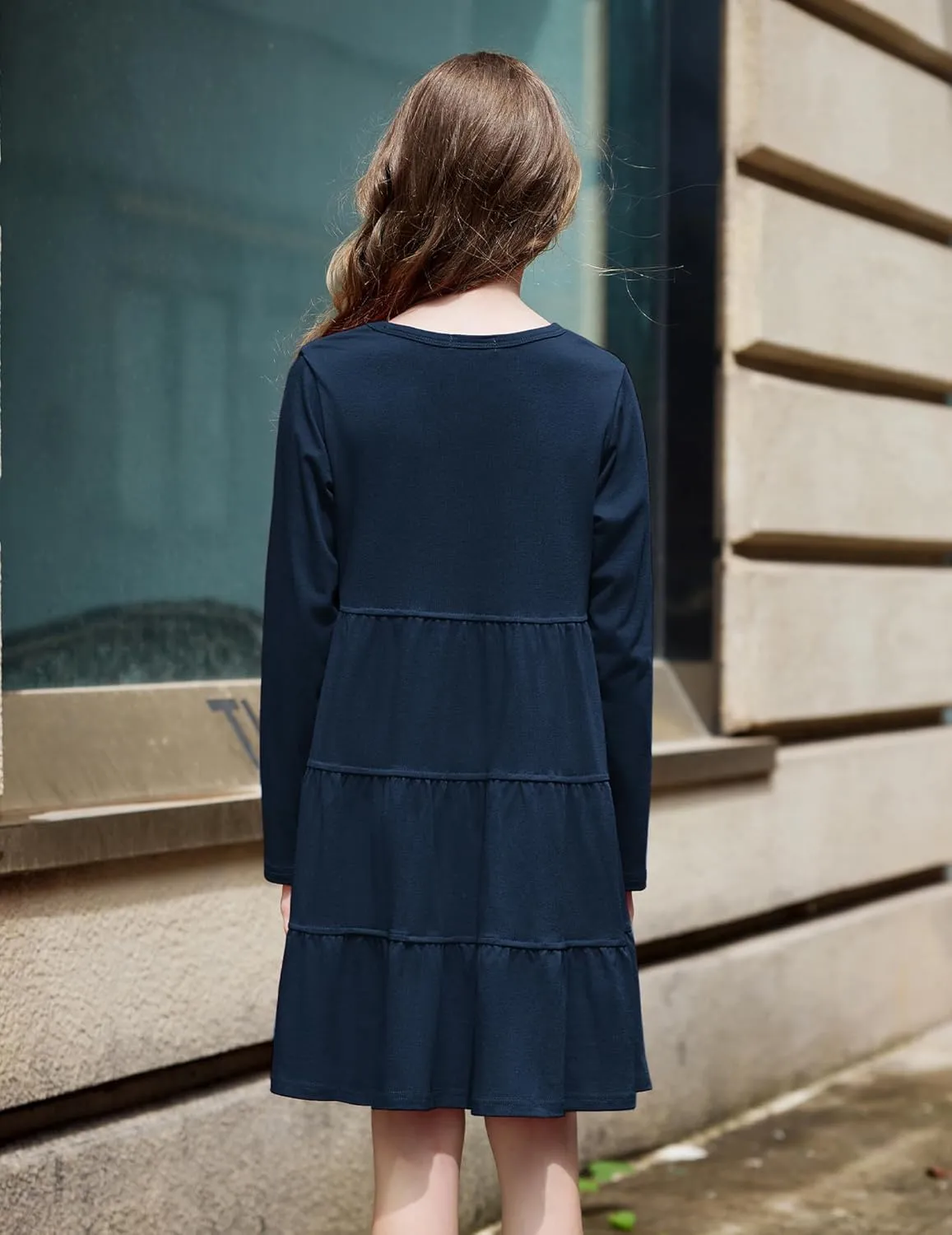 Arshiner Girl Long Sleeve Dress Tiered Ruffle Swing Tunic Shirt Dress