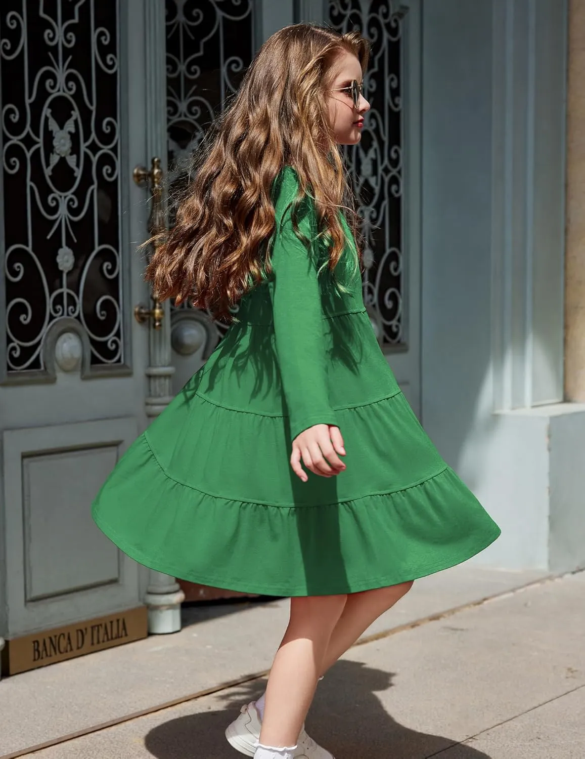 Arshiner Girl Long Sleeve Dress Tiered Ruffle Swing Tunic Shirt Dress