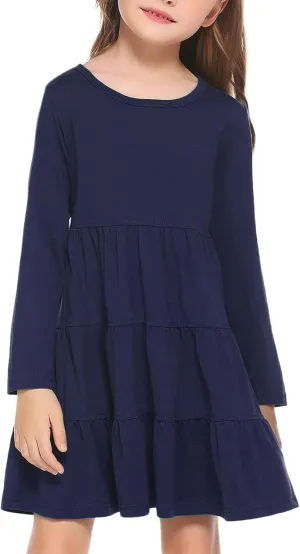 Arshiner Girl Long Sleeve Dress Tiered Ruffle Swing Tunic Shirt Dress