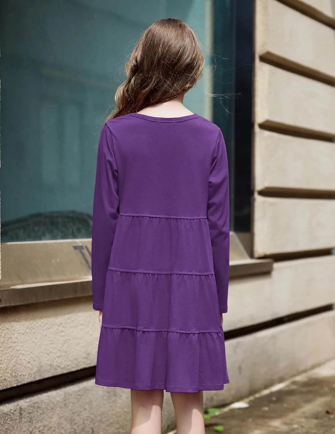 Arshiner Girl Long Sleeve Dress Tiered Ruffle Swing Tunic Shirt Dress