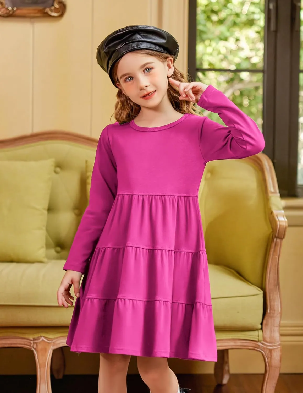 Arshiner Girl Long Sleeve Dress Tiered Ruffle Swing Tunic Shirt Dress