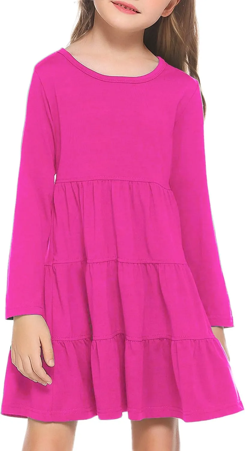 Arshiner Girl Long Sleeve Dress Tiered Ruffle Swing Tunic Shirt Dress