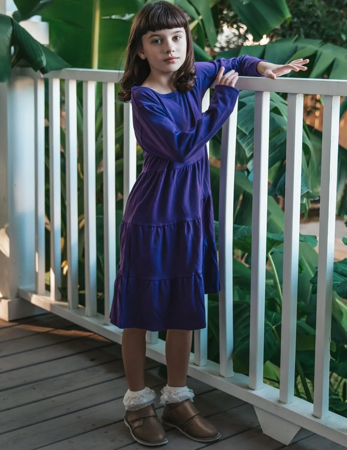 Arshiner Girl Long Sleeve Dress Tiered Ruffle Swing Tunic Shirt Dress