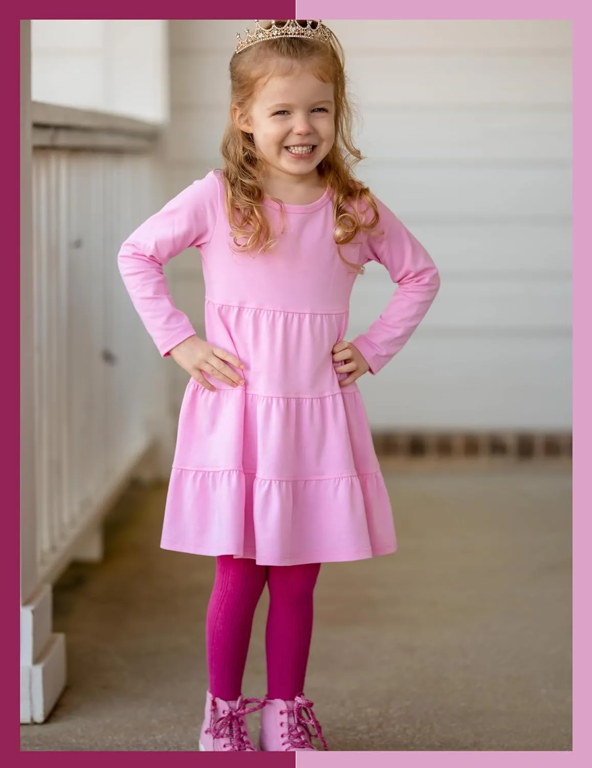 Arshiner Girl Long Sleeve Dress Tiered Ruffle Swing Tunic Shirt Dress