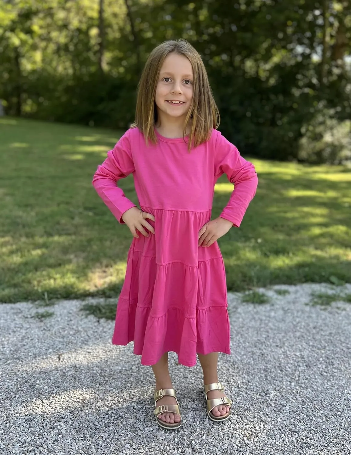 Arshiner Girl Long Sleeve Dress Tiered Ruffle Swing Tunic Shirt Dress