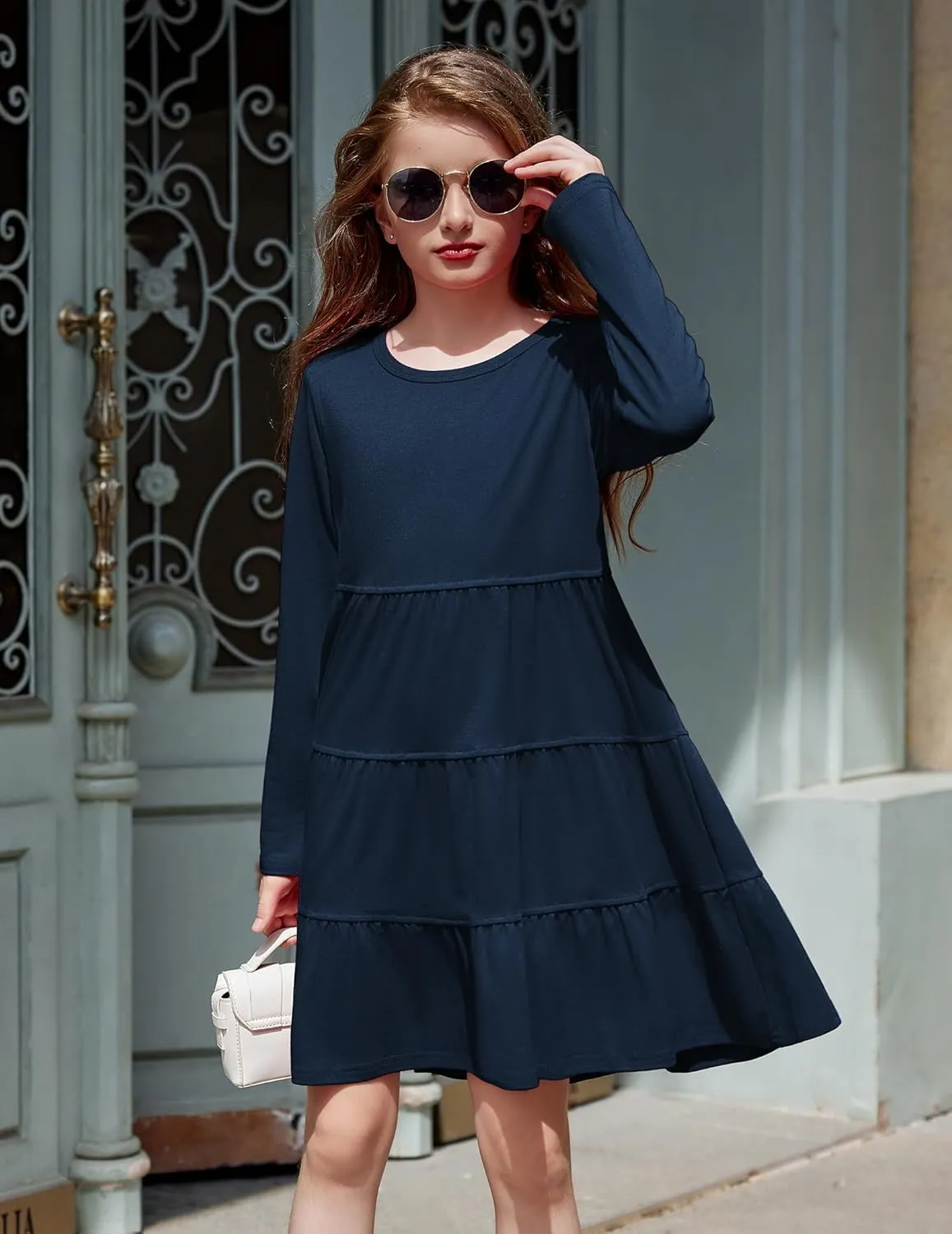 Arshiner Girl Long Sleeve Dress Tiered Ruffle Swing Tunic Shirt Dress