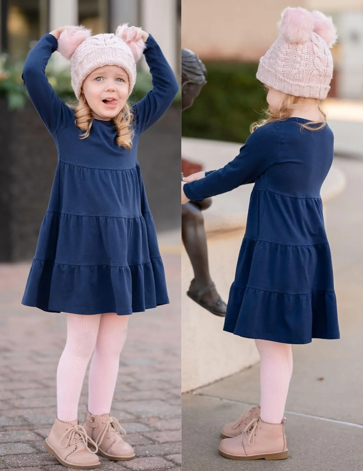Arshiner Girl Long Sleeve Dress Tiered Ruffle Swing Tunic Shirt Dress