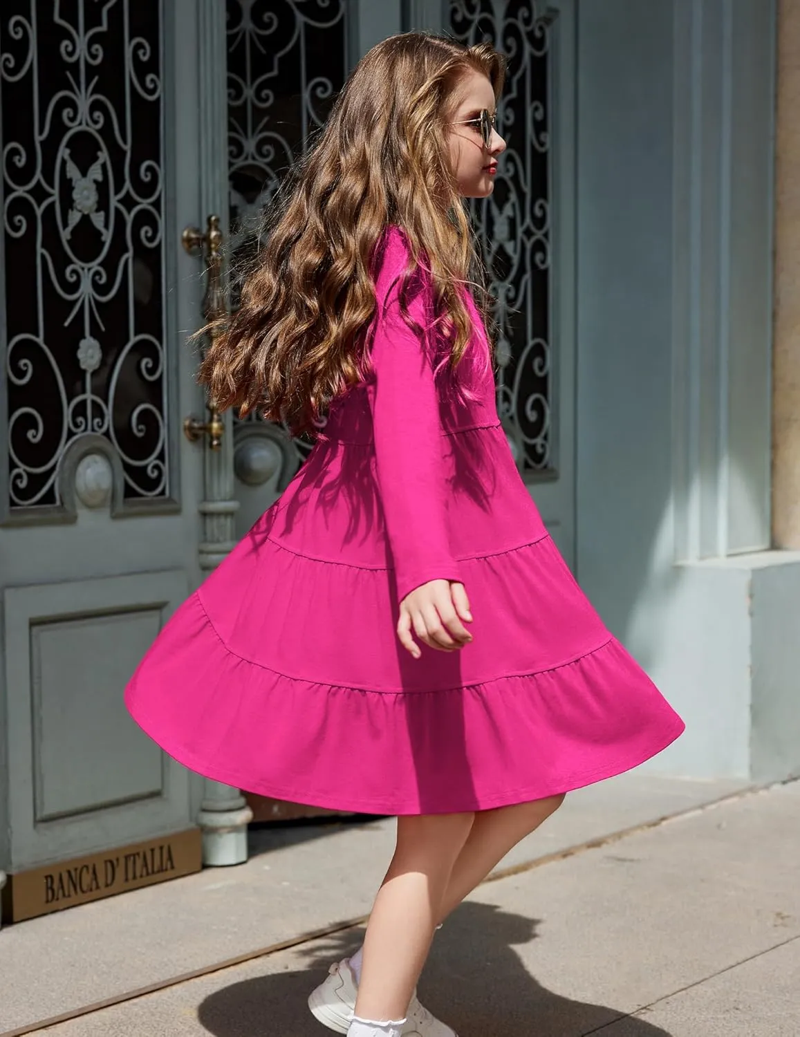 Arshiner Girl Long Sleeve Dress Tiered Ruffle Swing Tunic Shirt Dress