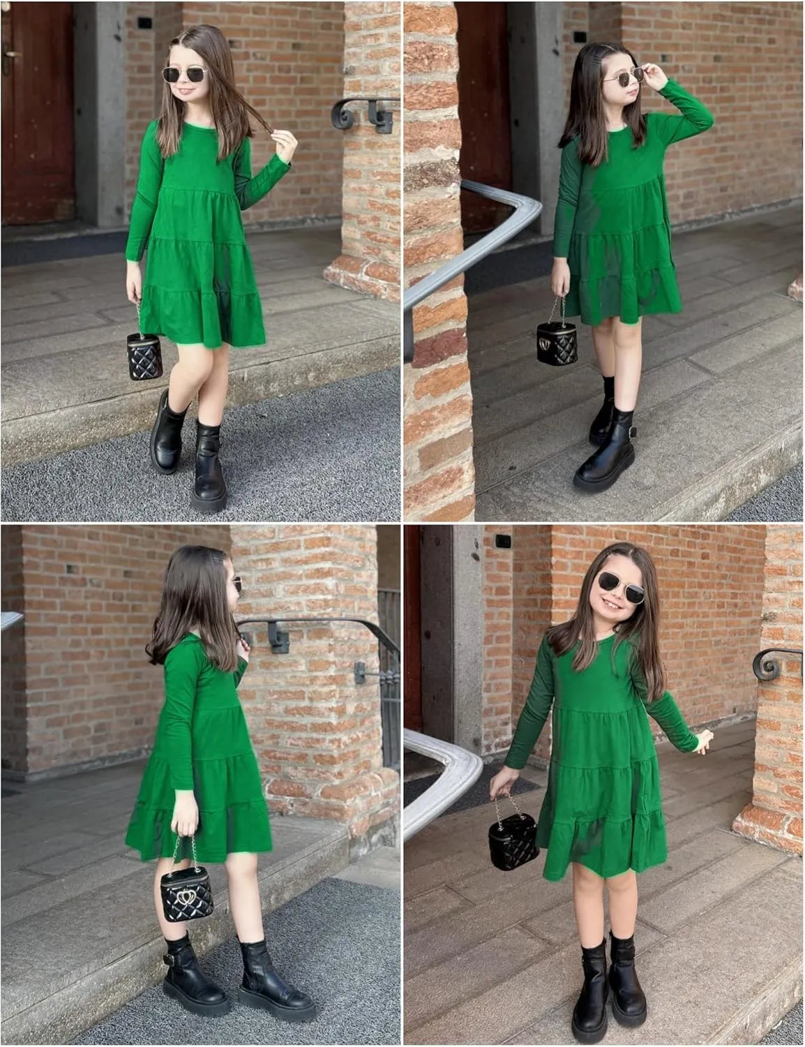 Arshiner Girl Long Sleeve Dress Tiered Ruffle Swing Tunic Shirt Dress