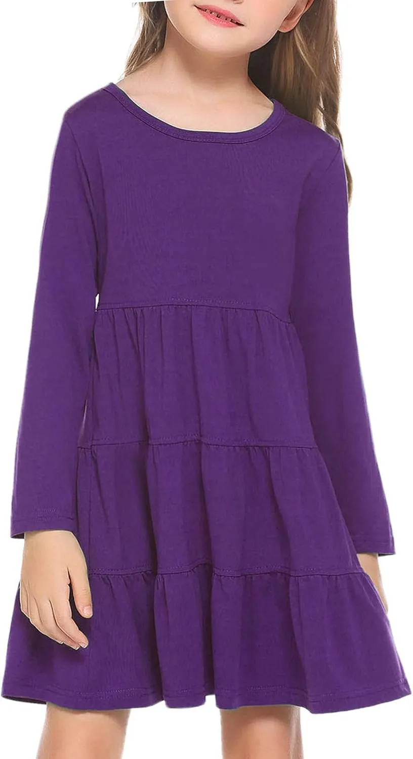 Arshiner Girl Long Sleeve Dress Tiered Ruffle Swing Tunic Shirt Dress