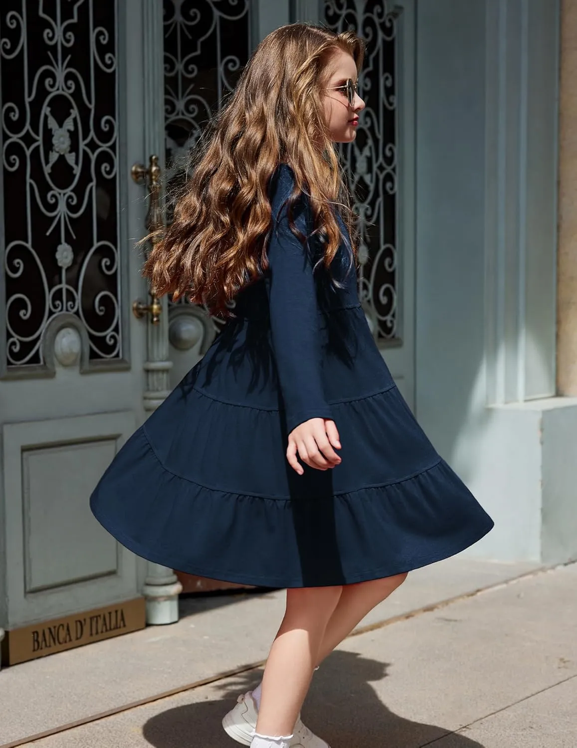 Arshiner Girl Long Sleeve Dress Tiered Ruffle Swing Tunic Shirt Dress