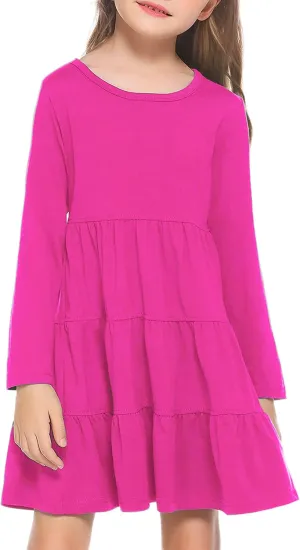 Arshiner Girl Long Sleeve Dress Tiered Ruffle Swing Tunic Shirt Dress